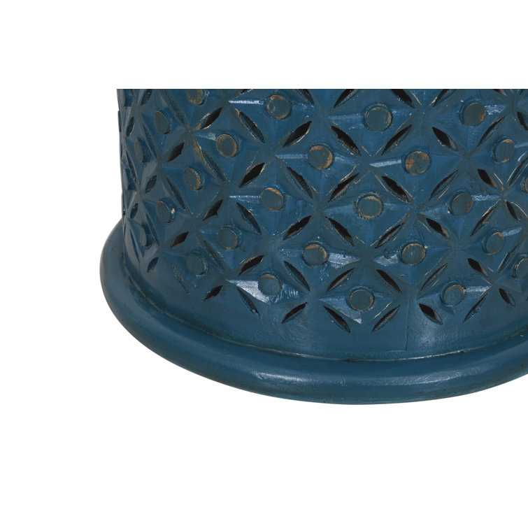 Transitional Hand-Carved 17" Round Drum Table in Antique Grey