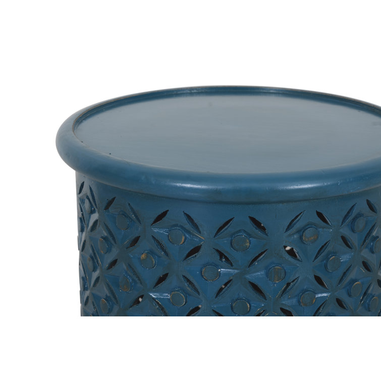 Transitional Hand-Carved 17" Round Drum Table in Antique Grey
