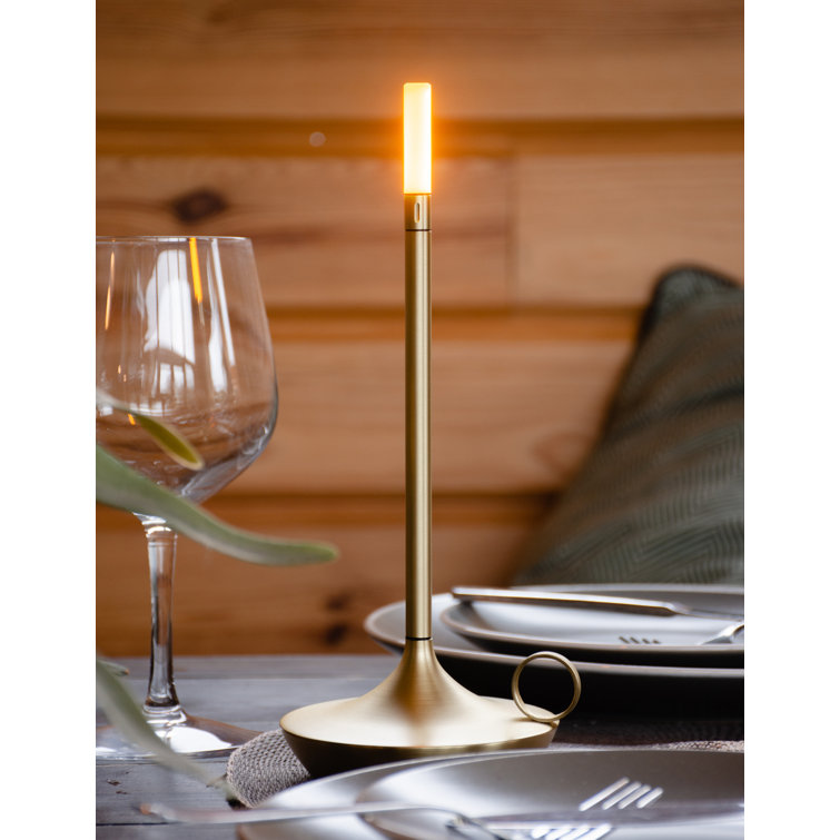 Large Brass Cordless LED Table Lamp with 3-Way Switch