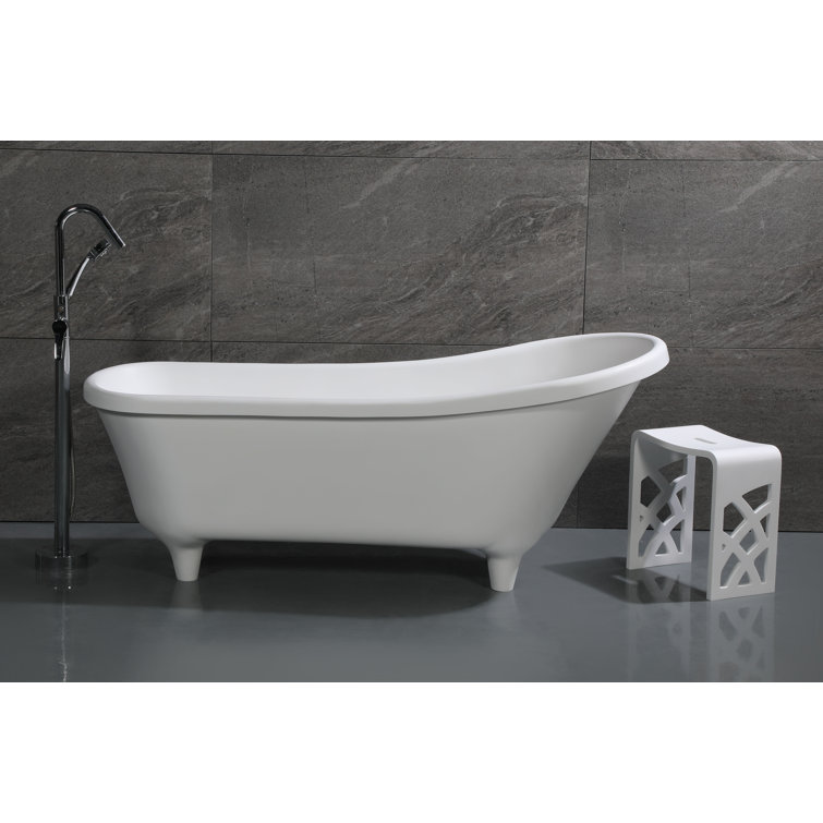 68.25'' White Matte Resin Clawfoot Freestanding Bathtub