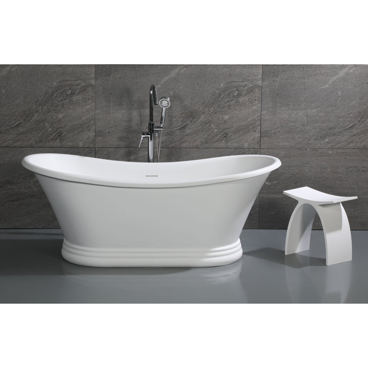 63.4'' White Freestanding Resin Soaking Bathtub