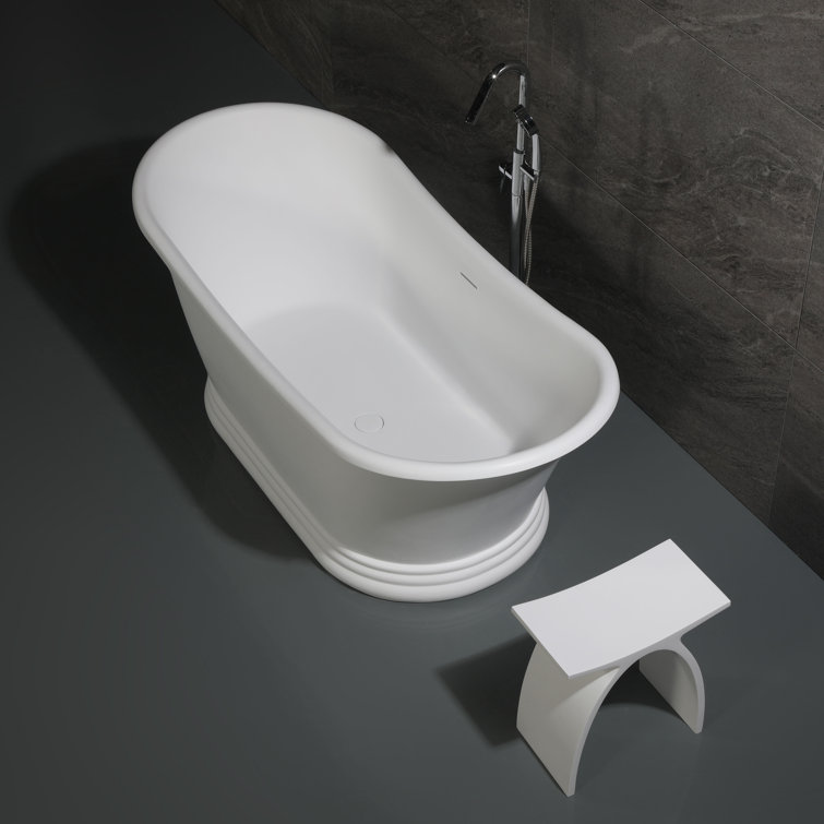 63.4'' White Freestanding Resin Soaking Bathtub