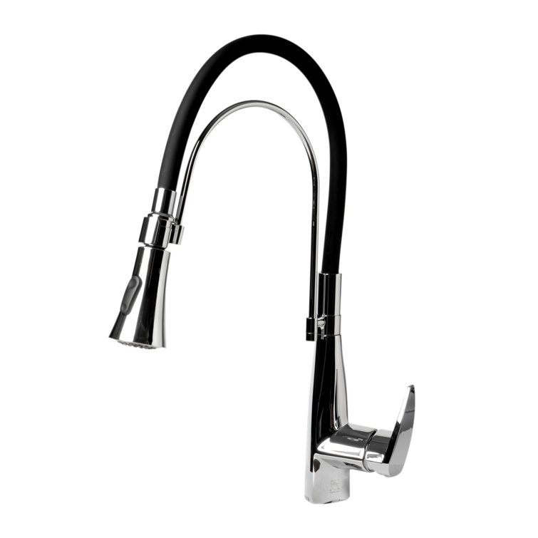 Polished Chrome Pull Down Kitchen Faucet with Black Rubber Stem
