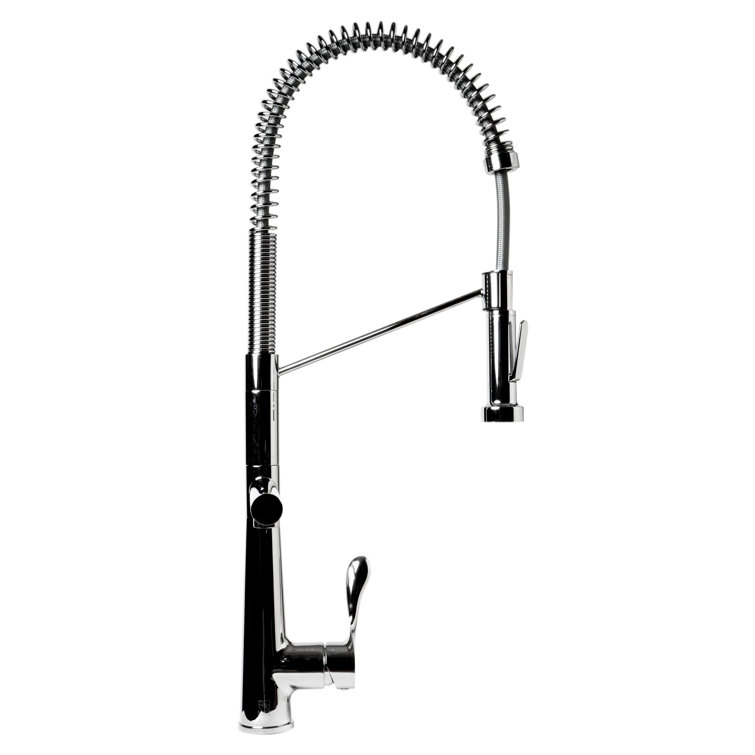 Polished Chrome 26" Commercial Spring Kitchen Faucet with Pull-out Spray