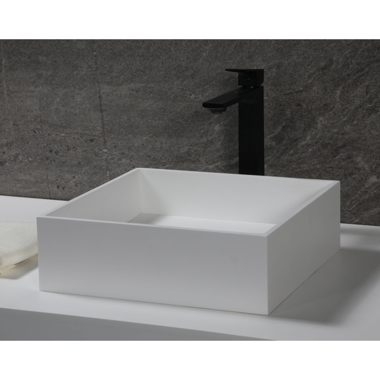 Matte White Square Resin Bathroom Sink with Concealed Drain