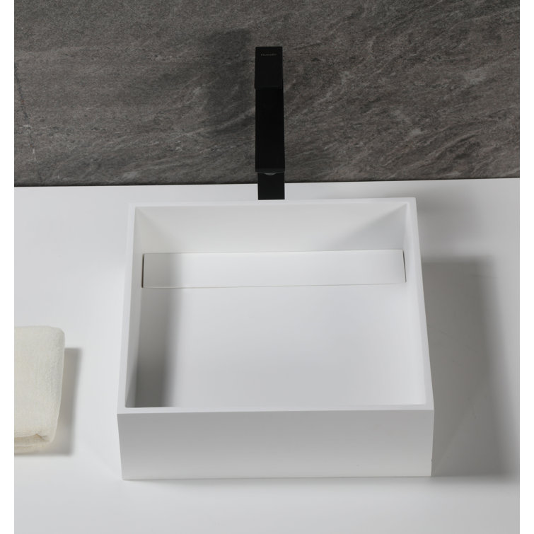 Matte White Square Resin Bathroom Sink with Concealed Drain