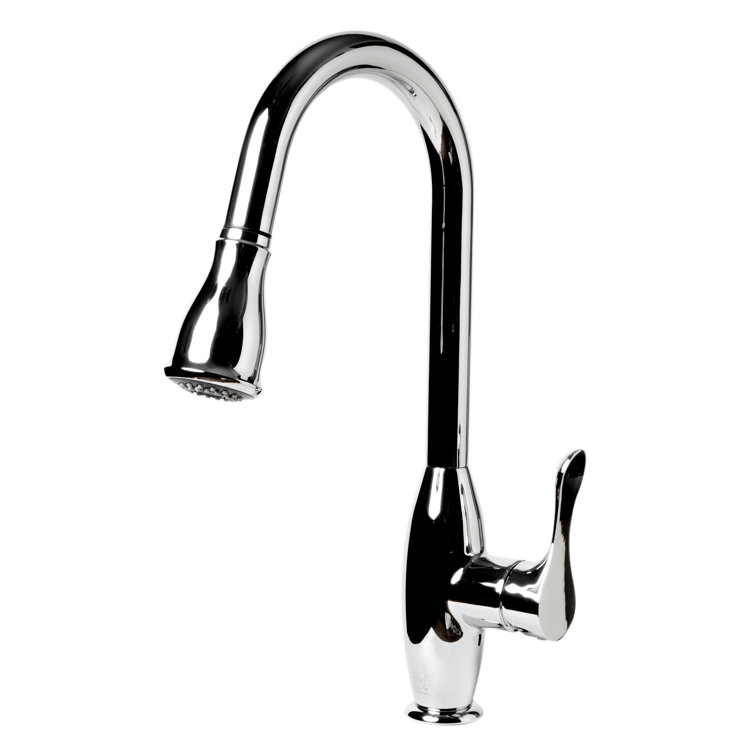 Polished Chrome Gooseneck Pull Down Kitchen Faucet with Spray