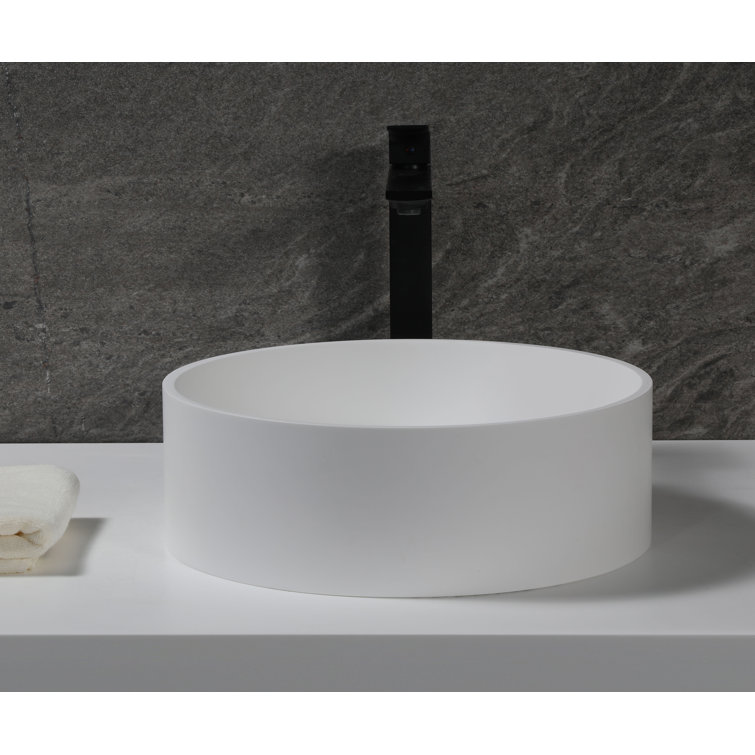 Matte White Resin Circular Bathroom Sink with Concealed Drain