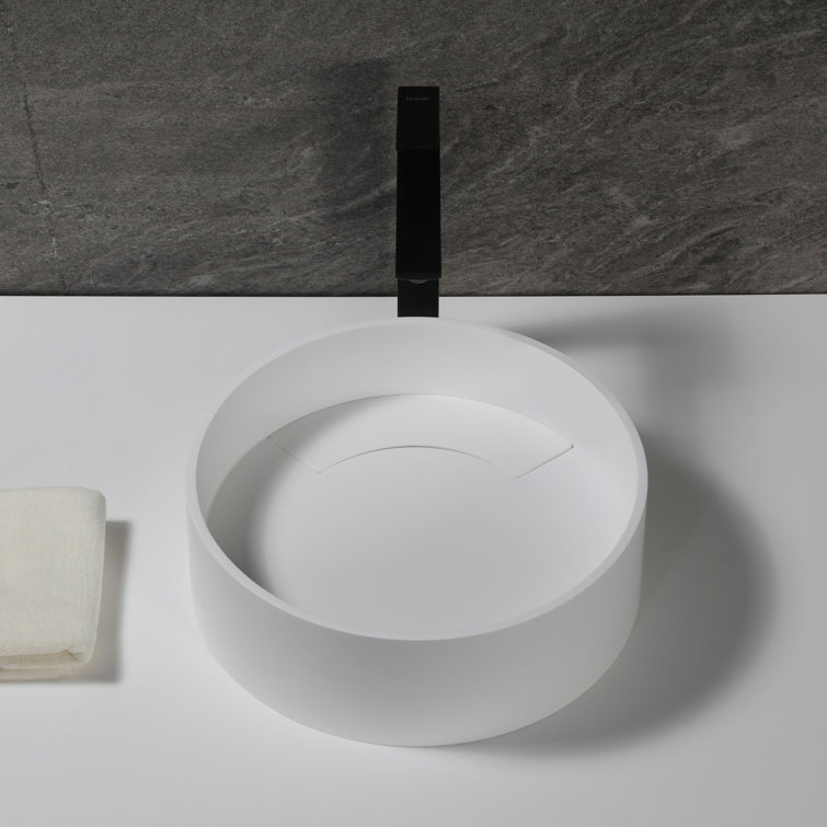 Matte White Resin Circular Bathroom Sink with Concealed Drain