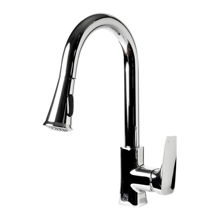 Polished Chrome Gooseneck Pull Down Kitchen Faucet with Spray