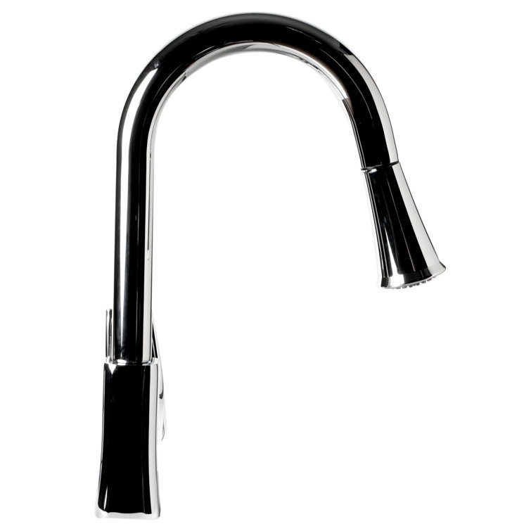 Polished Chrome Gooseneck Pull Down Kitchen Faucet with Spray