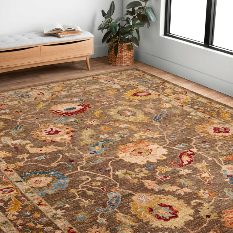 Handmade Charcoal and Multicolor Wool Floral Area Rug