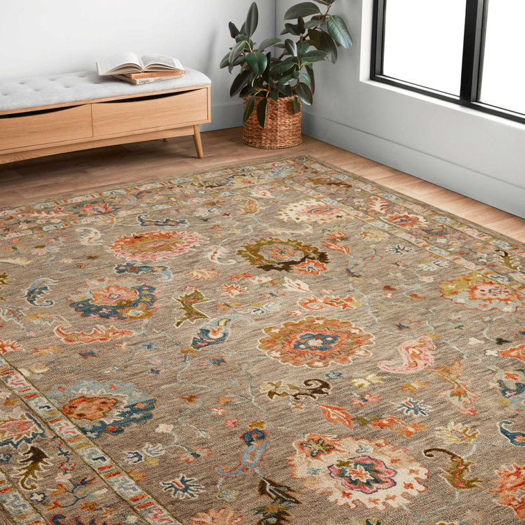 Handmade Grey and Multicolor Wool Oriental Rug