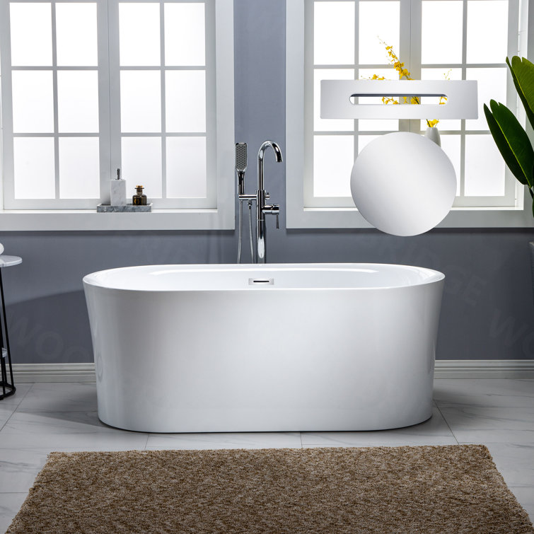 67'' White Acrylic Freestanding Air Soaking Bathtub with 208 Jets
