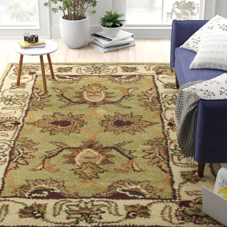 Green and Ivory Hand-Tufted Wool 6' x 9' Oriental Rug