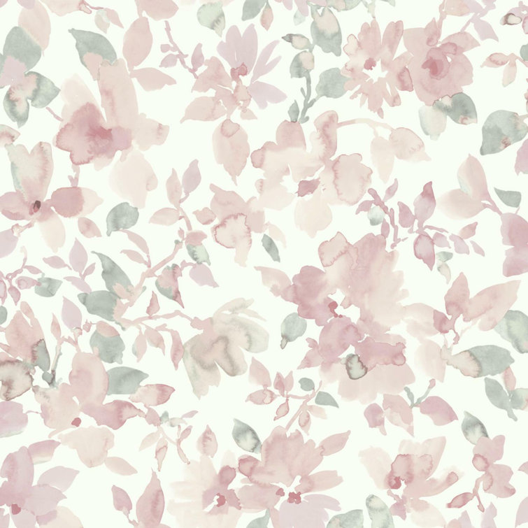 Light Pink and Green Floral Peel and Stick Wallpaper Roll