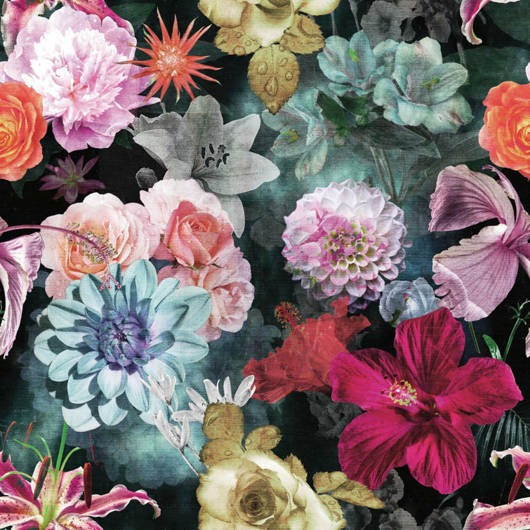 Red and Blue Floral Peel & Stick Vinyl Wallpaper Roll