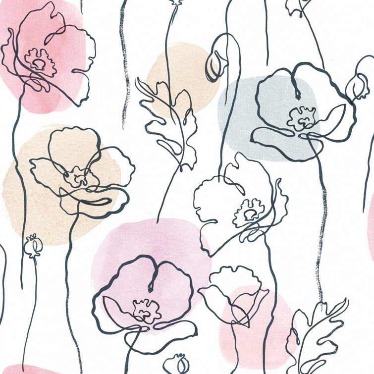 Pink and White Vinyl Floral Peel and Stick Wallpaper Roll