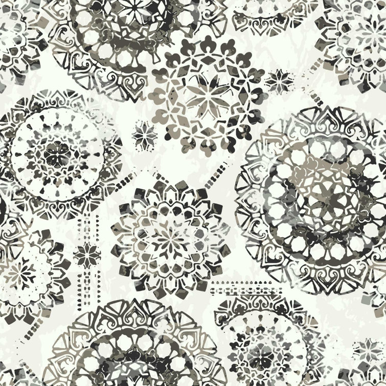 Black and White Bohemian Medallion Peel and Stick Wallpaper