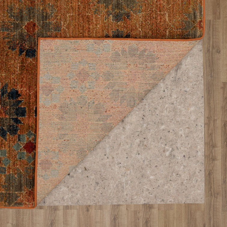 Saffron Orange and Turquoise Floral Synthetic Area Rug