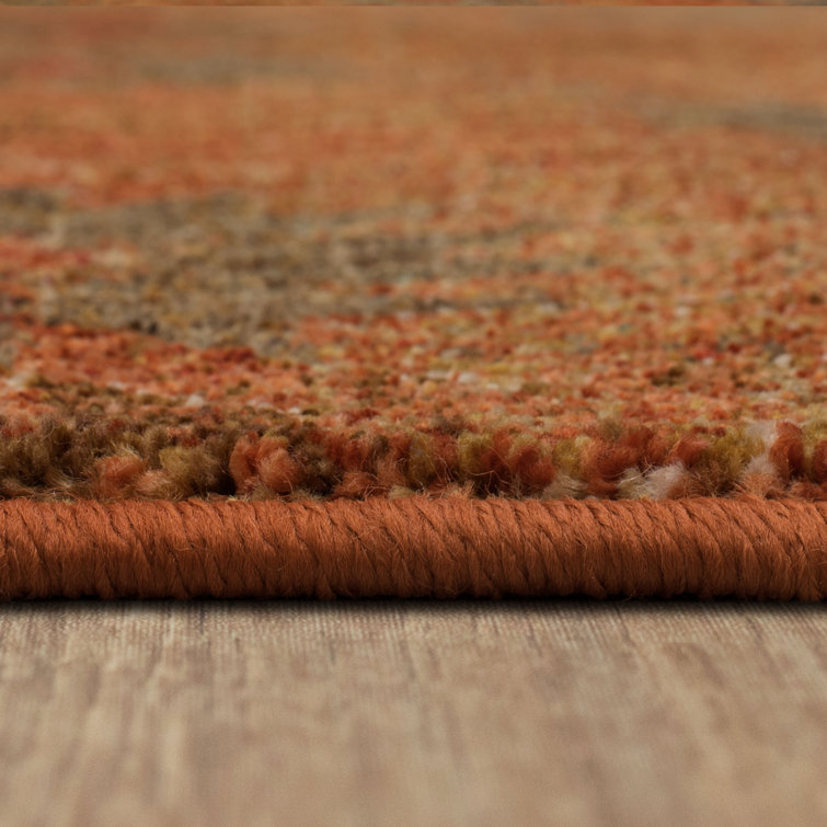 Saffron Orange and Turquoise Floral Synthetic Area Rug