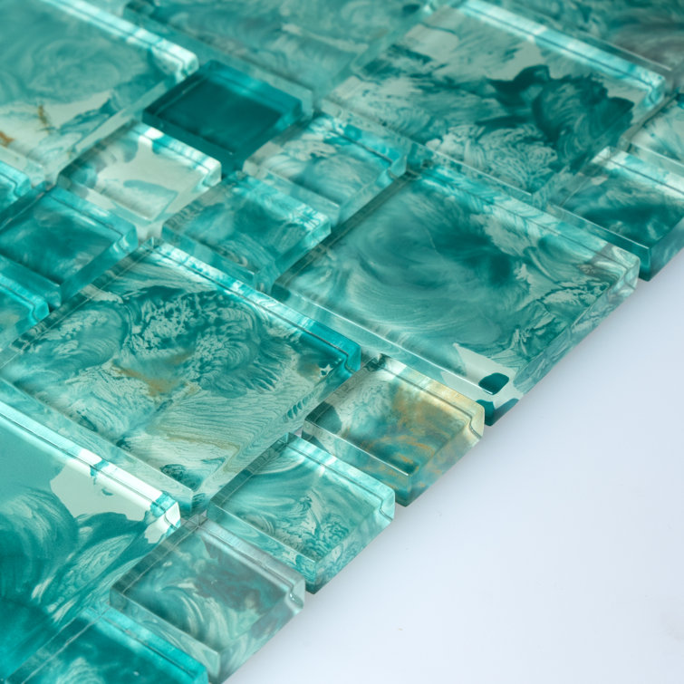 Caribbean Teal Hand-Painted Glass Mosaic Tile