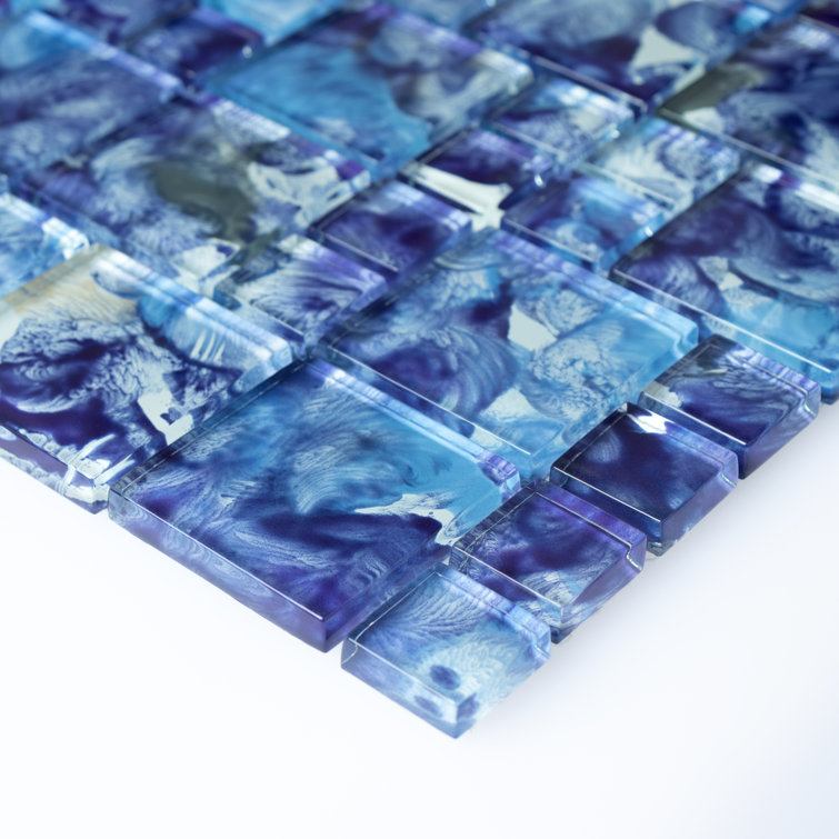 Pacific Blue Hand-Painted Glass Mosaic Tile, 12x12