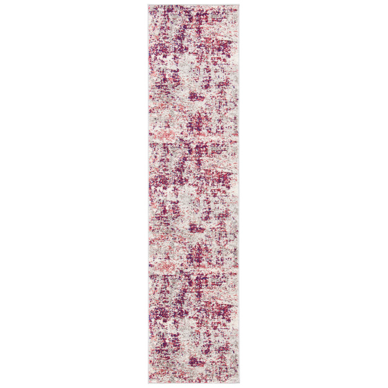 Beige and Wine Synthetic Flat Woven Runner Rug - 2' x 8'
