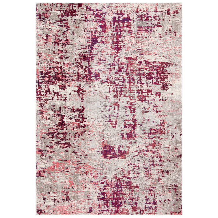 Beige and Wine Abstract Hand-knotted Synthetic Rug