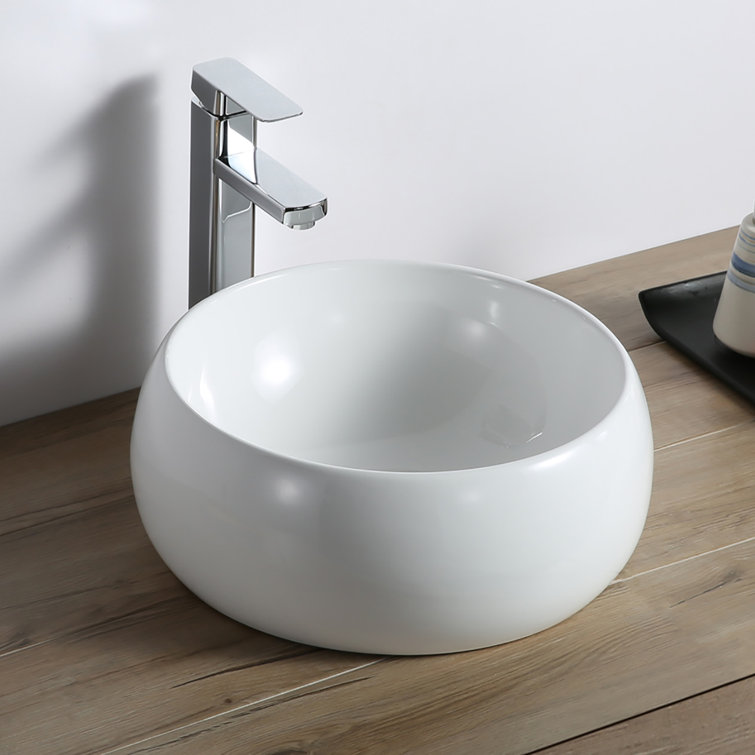 Ruvati 16" Round White Ceramic Above-Counter Vessel Sink