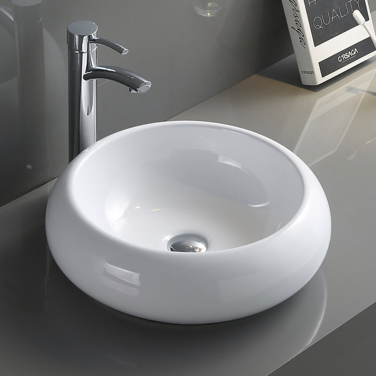 Ruvati 18" White Ceramic Round Above-Counter Vessel Sink