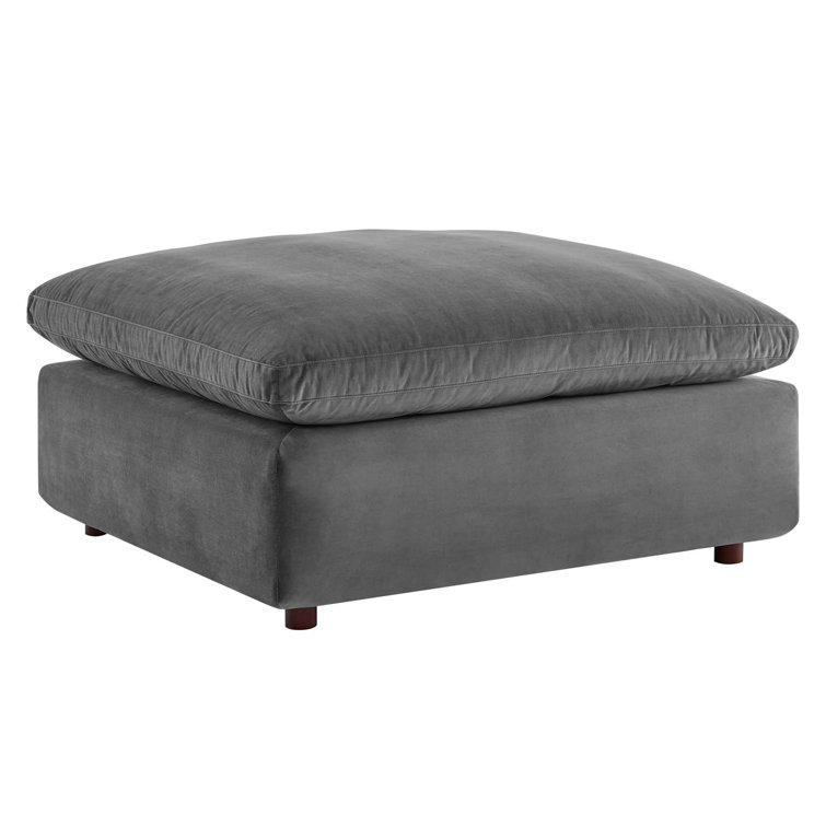 Luxurious Gray Performance Velvet Overstuffed Ottoman