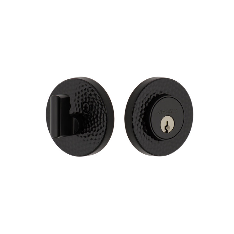 Satin Black Leather Round Single Cylinder Deadbolt