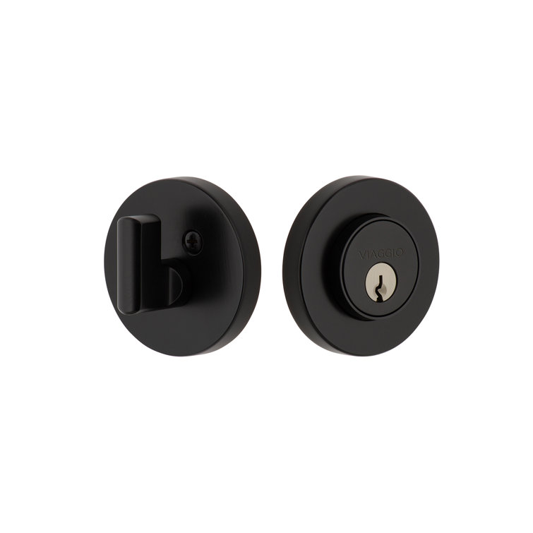 Satin Black Leather Round Single Cylinder Deadbolt
