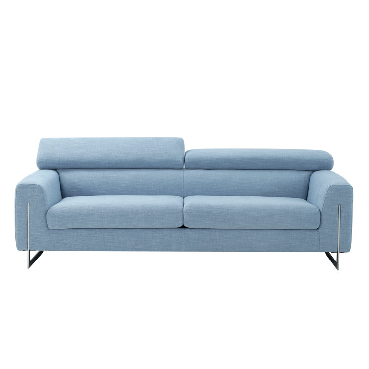 Serena Luxe 92'' Plush Blue Polyester Sofa with Silver Legs