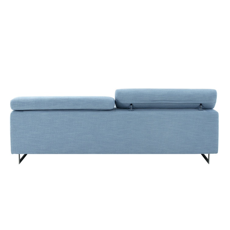 Serena Luxe 92'' Plush Blue Polyester Sofa with Silver Legs