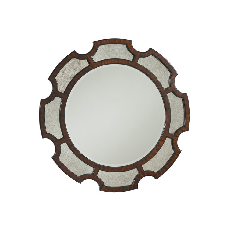 Transitional Kensington 45" Round Wood Mirror with Silver Accents