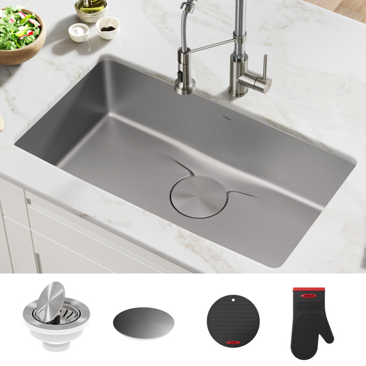 Dex 33-Inch Undermount Single Bowl Stainless Steel Kitchen Sink