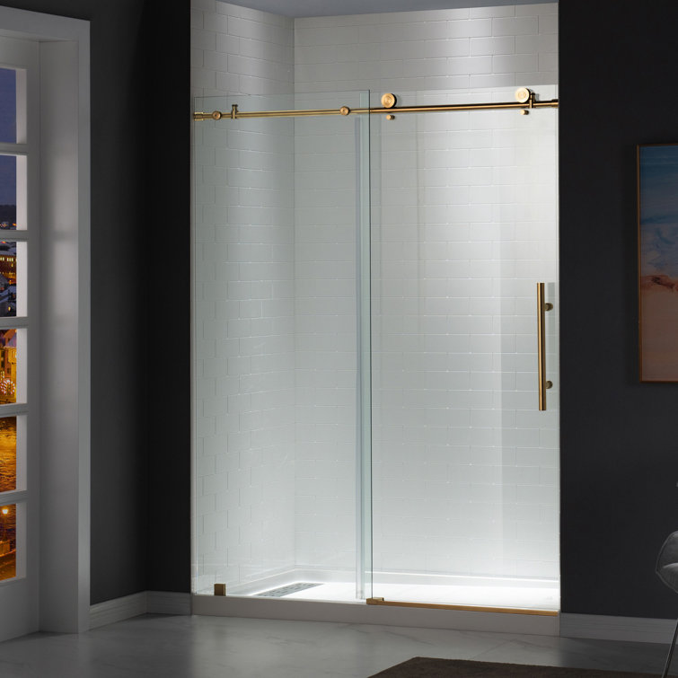 Gold Frameless Sliding Shower Door with Clear Tempered Glass