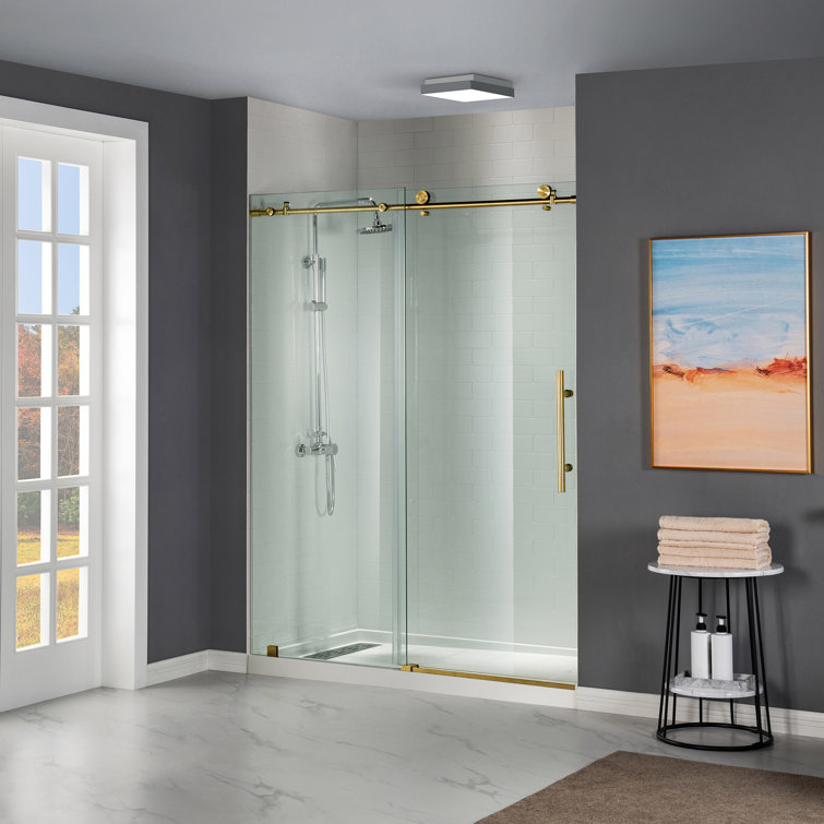 Gold Frameless Sliding Shower Door with Clear Tempered Glass
