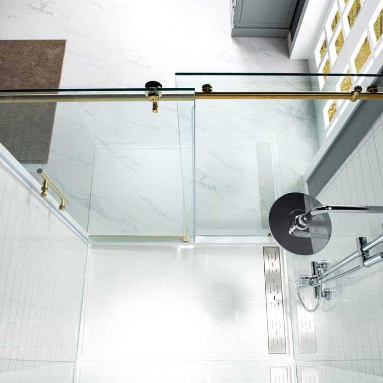 Gold Frameless Sliding Shower Door with Clear Tempered Glass