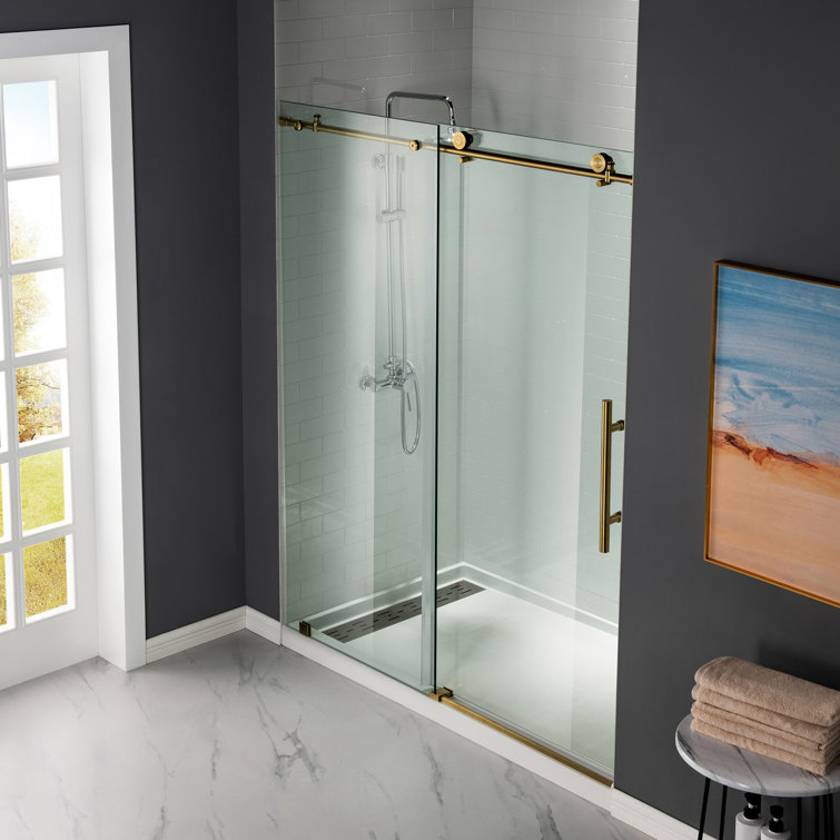 Gold Frameless Sliding Shower Door with Clear Tempered Glass