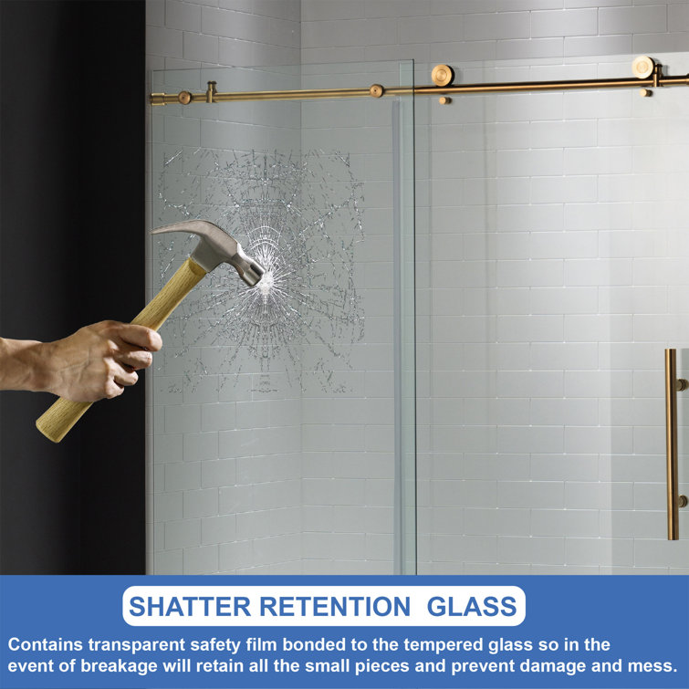 Gold Frameless Sliding Shower Door with Clear Tempered Glass