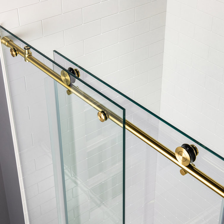 Gold Frameless Sliding Shower Door with Clear Tempered Glass