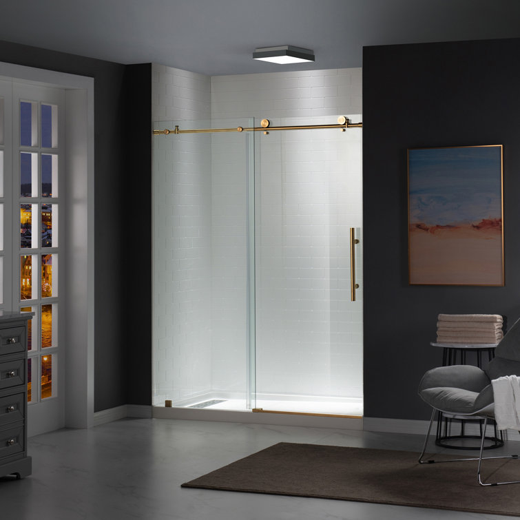 Gold Frameless Sliding Shower Door with Clear Tempered Glass