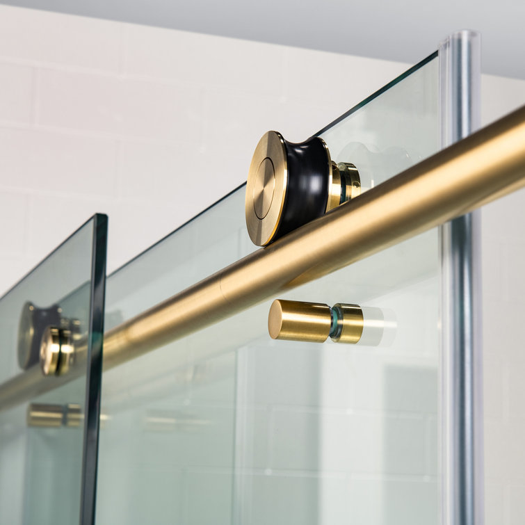 Gold Frameless Sliding Shower Door with Clear Tempered Glass