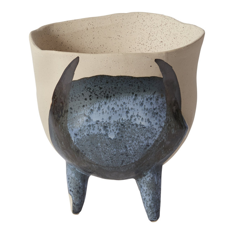Finn Blue and Off-White Ceramic Footed Planter
