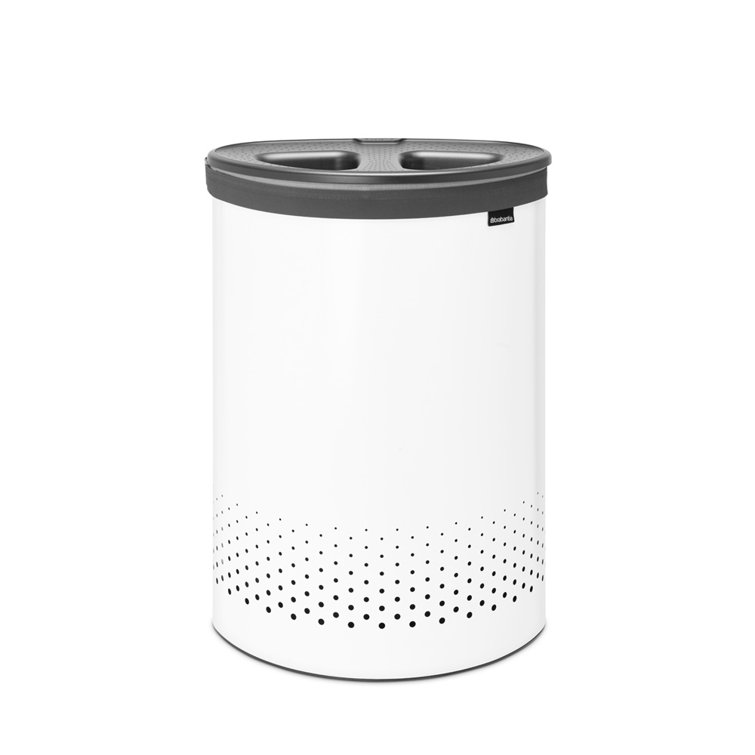 White Steel Dual Compartment Laundry Hamper with Lid