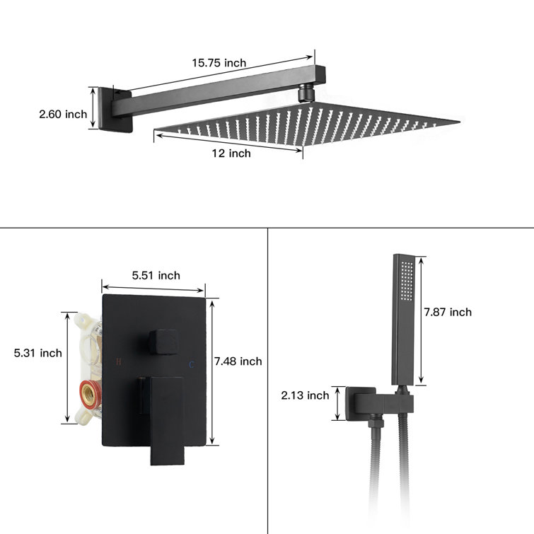 VIBRANTBATH 5012-Black 2 - Functions Pressure Balancing Shower Faucet with Rough-in Valve