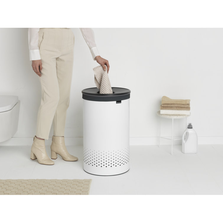 White Plastic Upright Laundry Hamper with Lid